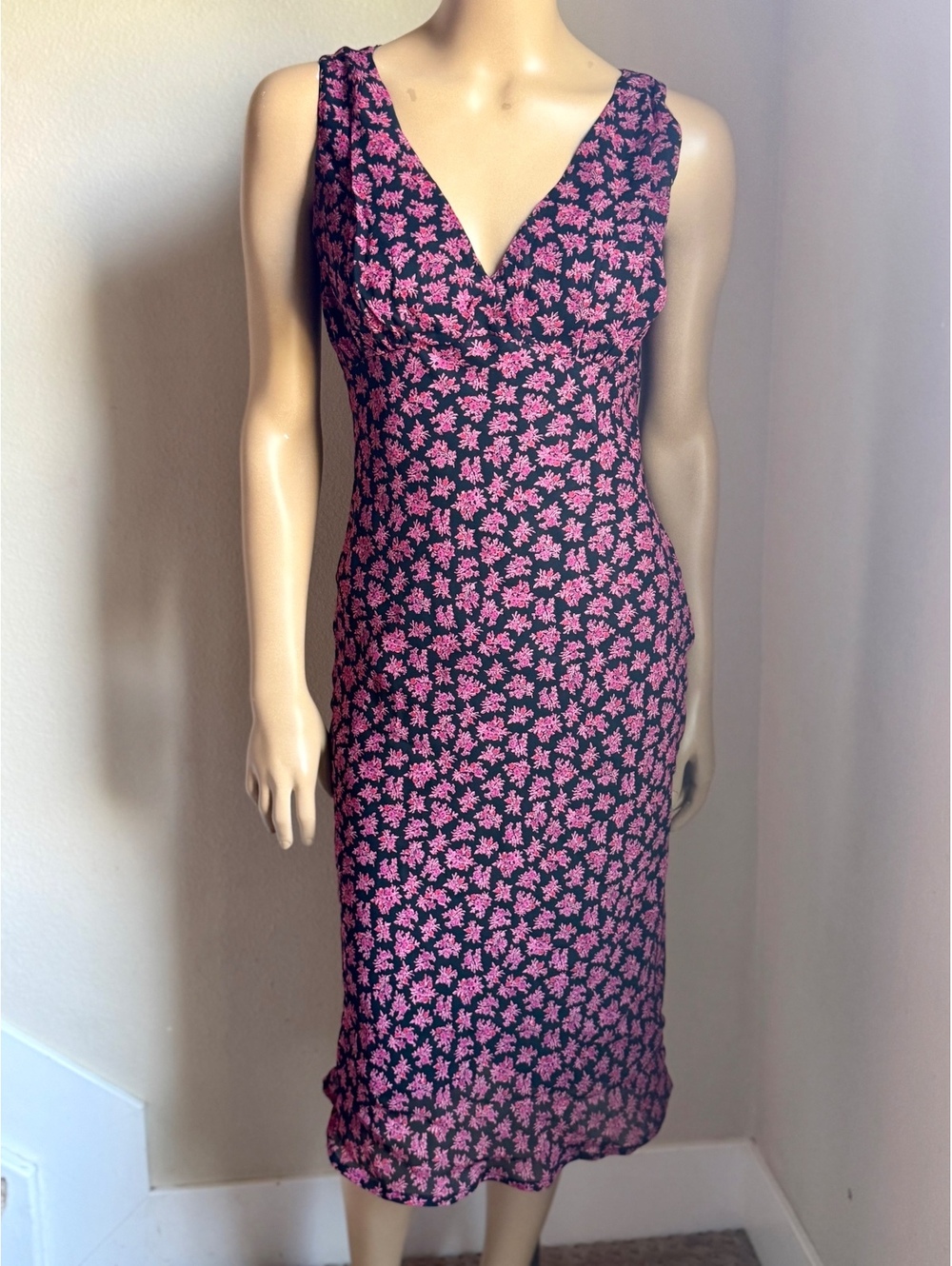 VtG Y2K Casual Corner Womens  Size 2 Floral Babydoll Midi Dress Dark Romantic